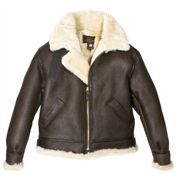 NEW CLOUD NINE mens sheepskin bomber coat in brown leather